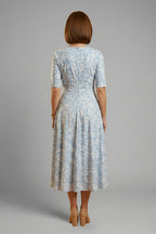 Women's Wedding Guest Floral Midi Dress with V-Neck