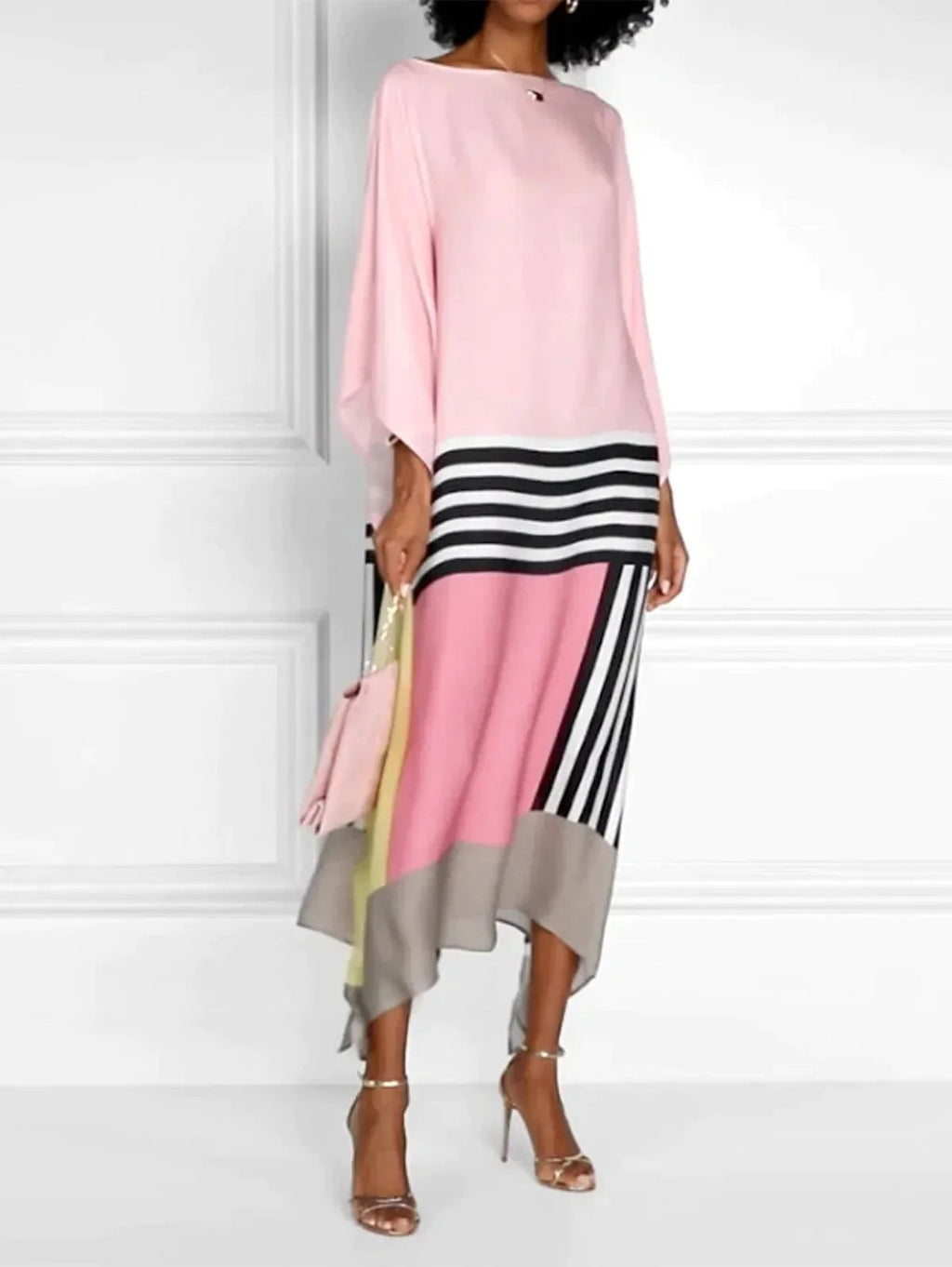 Women's Wedding Guest Maxi Dress with Batwing Sleeves and Asymmetric Hem