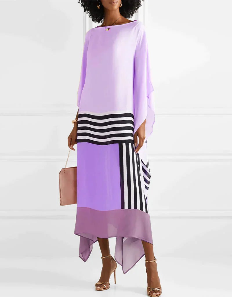 Women's Wedding Guest Maxi Dress with Batwing Sleeves and Asymmetric Hem