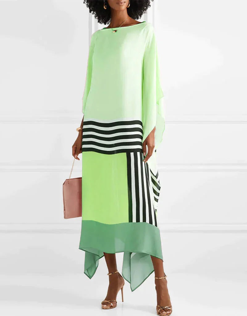 Women's Wedding Guest Maxi Dress with Batwing Sleeves and Asymmetric Hem