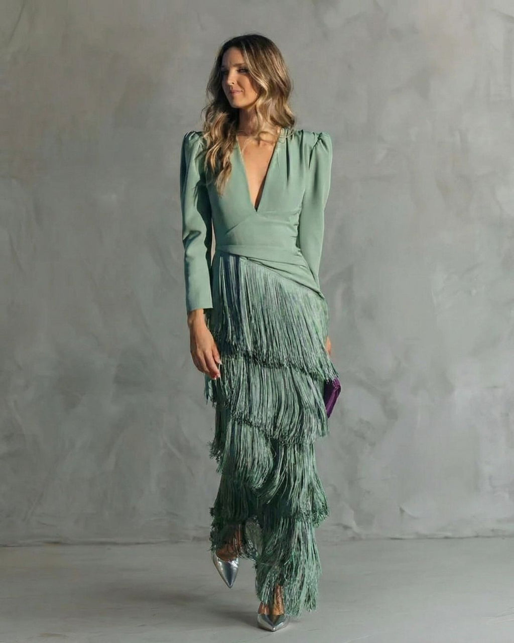 Women's Wedding Guest Maxi Dress with Puff Sleeves
