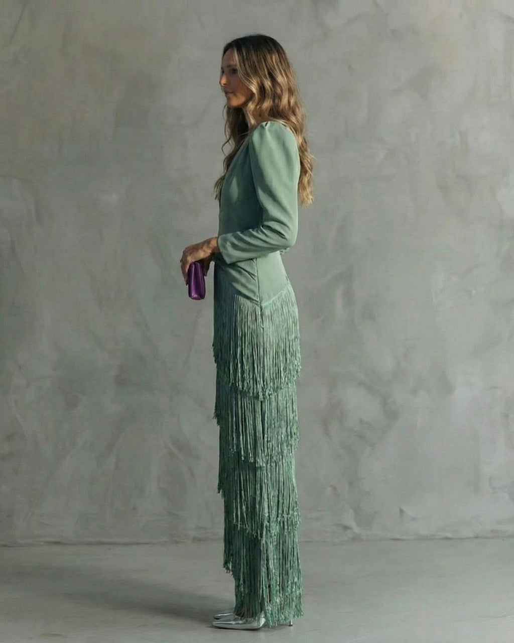 Women's Wedding Guest Maxi Dress with Puff Sleeves