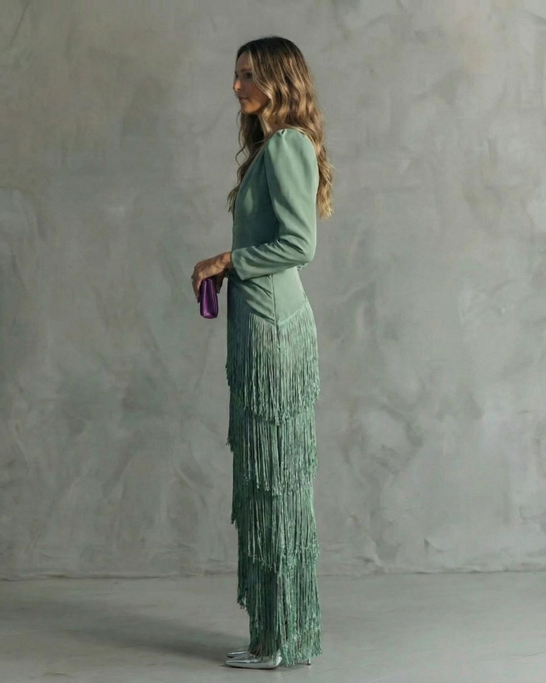 Women's Wedding Guest Maxi Dress with Puff Sleeves