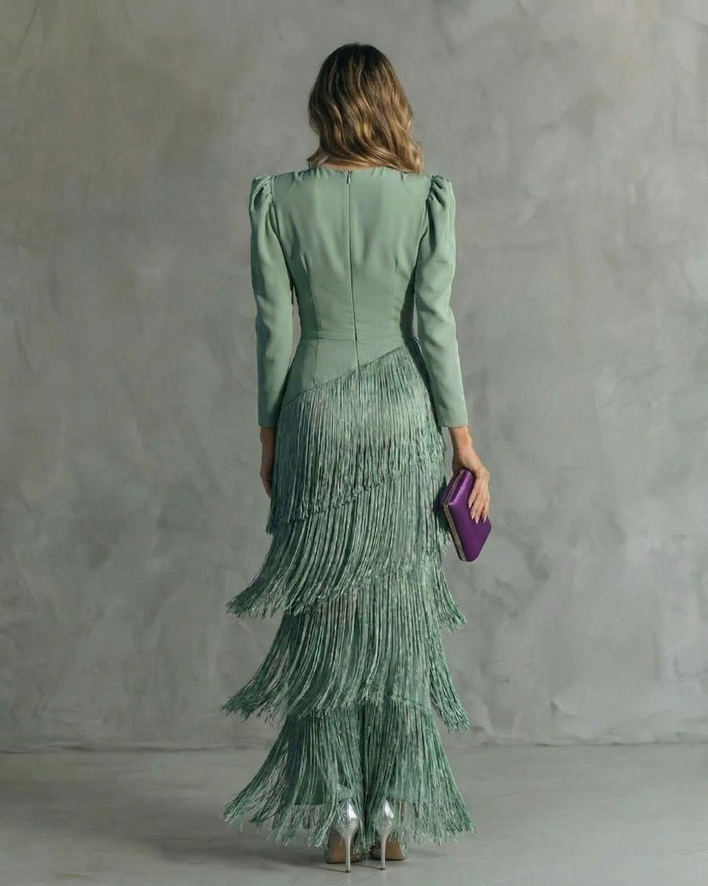 Women's Wedding Guest Maxi Dress with Puff Sleeves