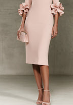 Women's Wedding Guest Midi Dress with Ruffle Cuffs
