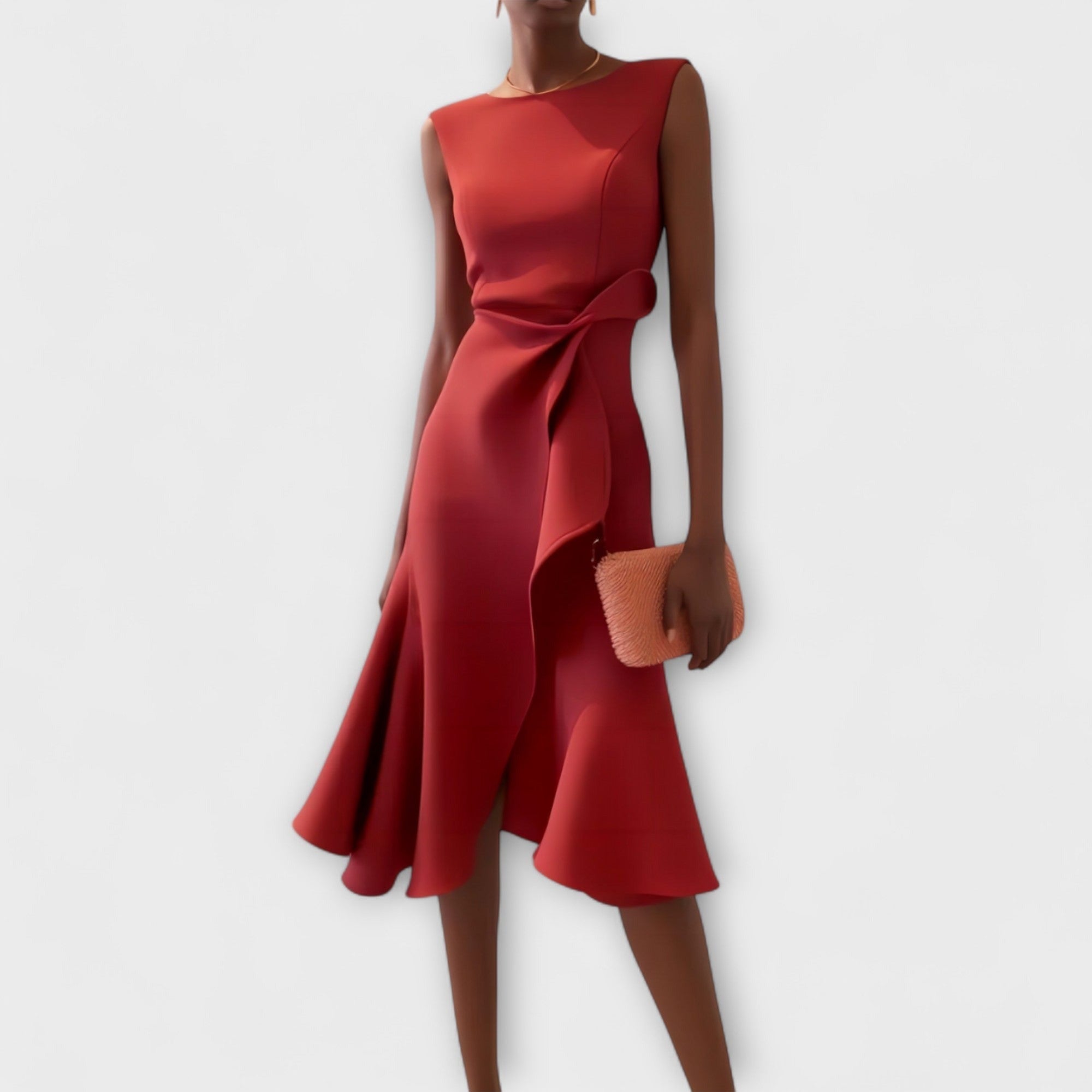 Women's Wedding Guest Midi Dress with Ruffle Hem