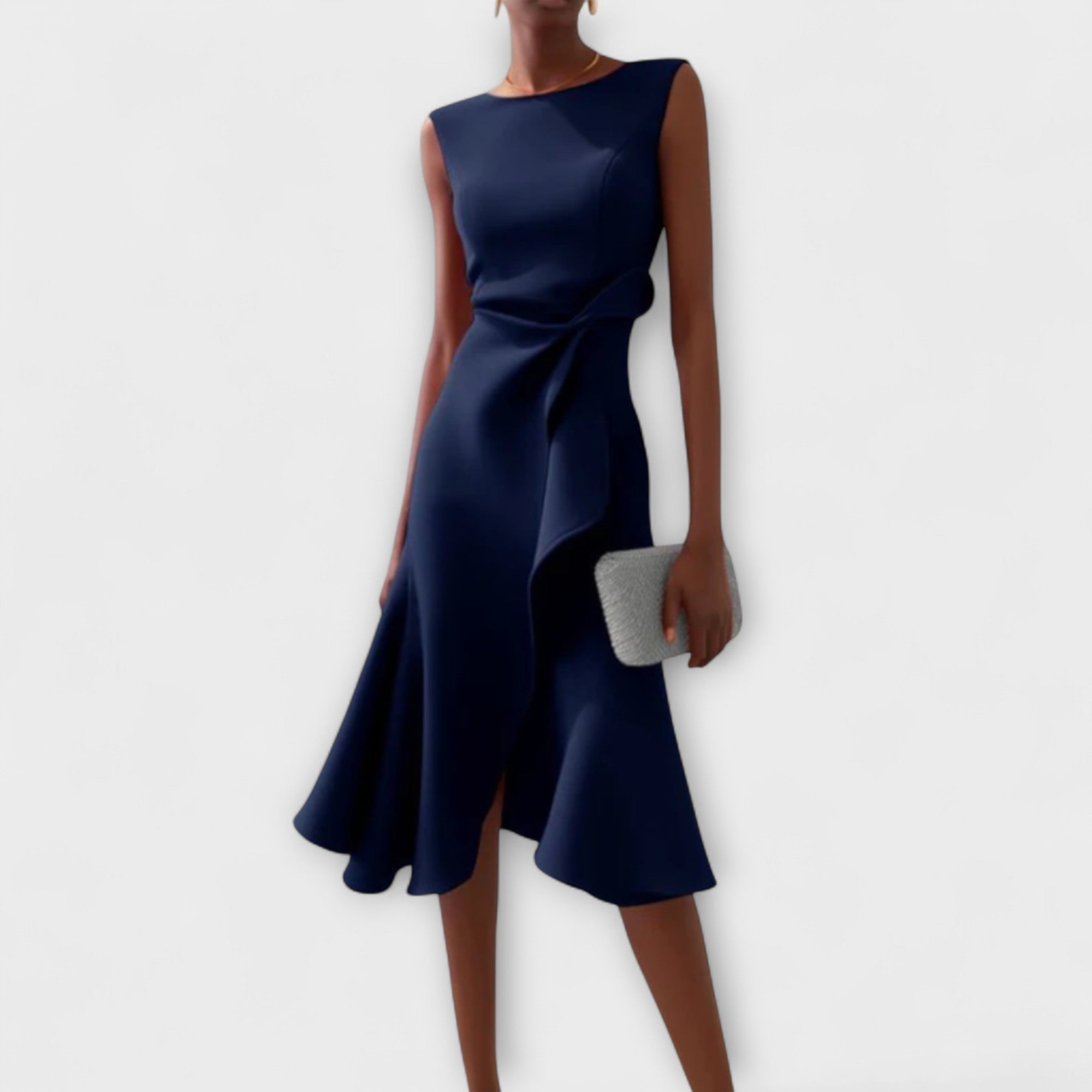 Women's Wedding Guest Midi Dress with Ruffle Hem