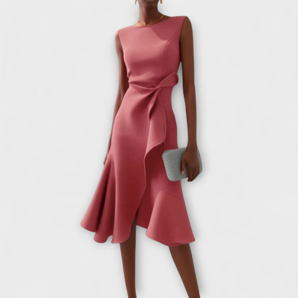 Women's Wedding Guest Midi Dress with Ruffle Hem