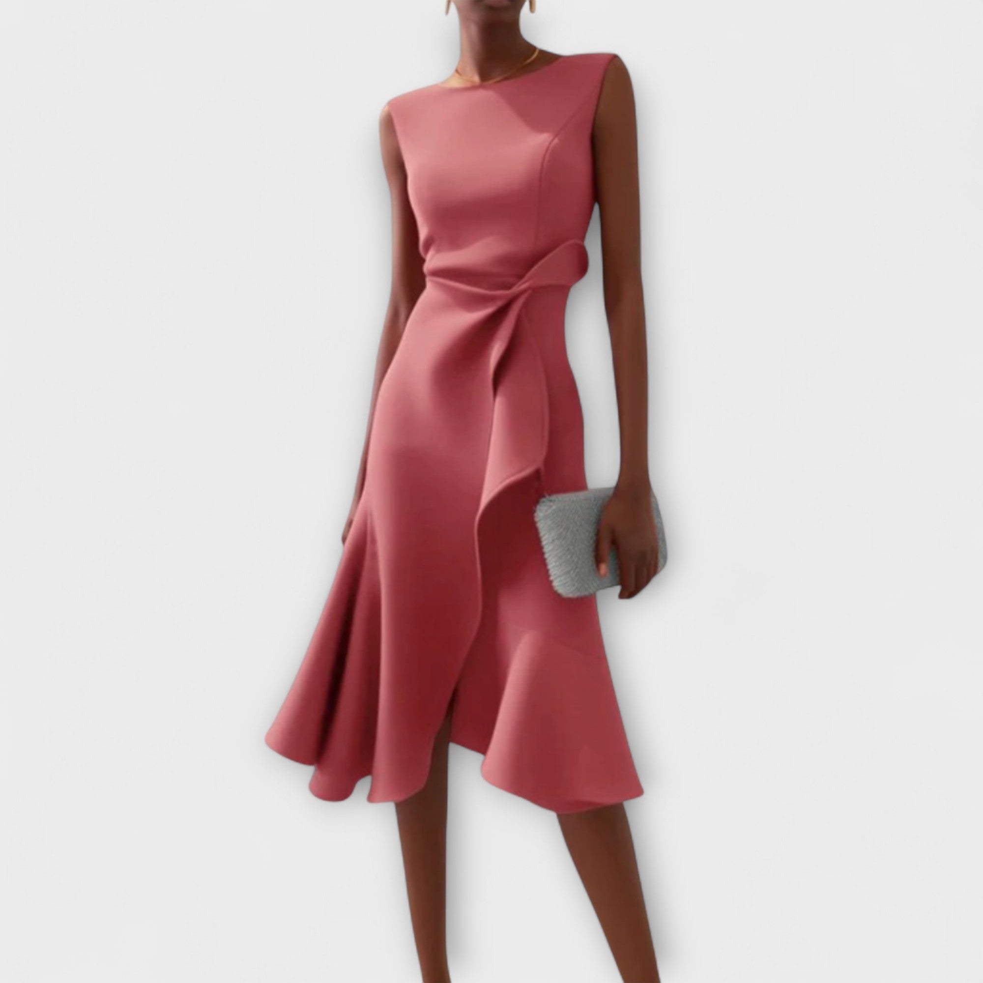 Women's Wedding Guest Midi Dress with Ruffle Hem