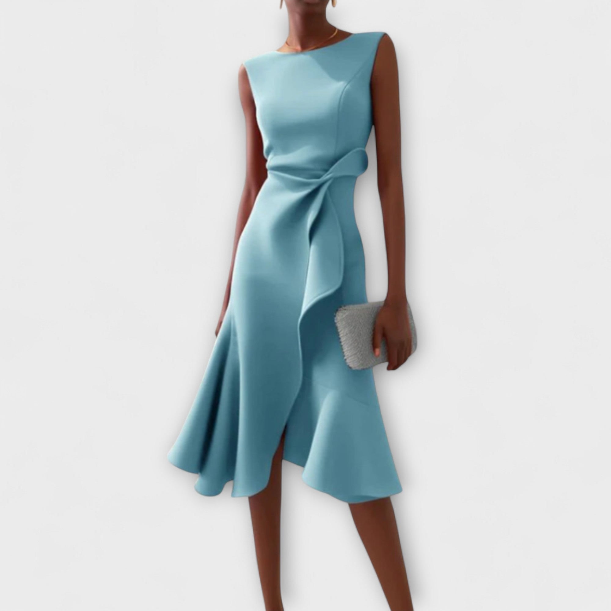 Women's Wedding Guest Midi Dress with Ruffle Hem