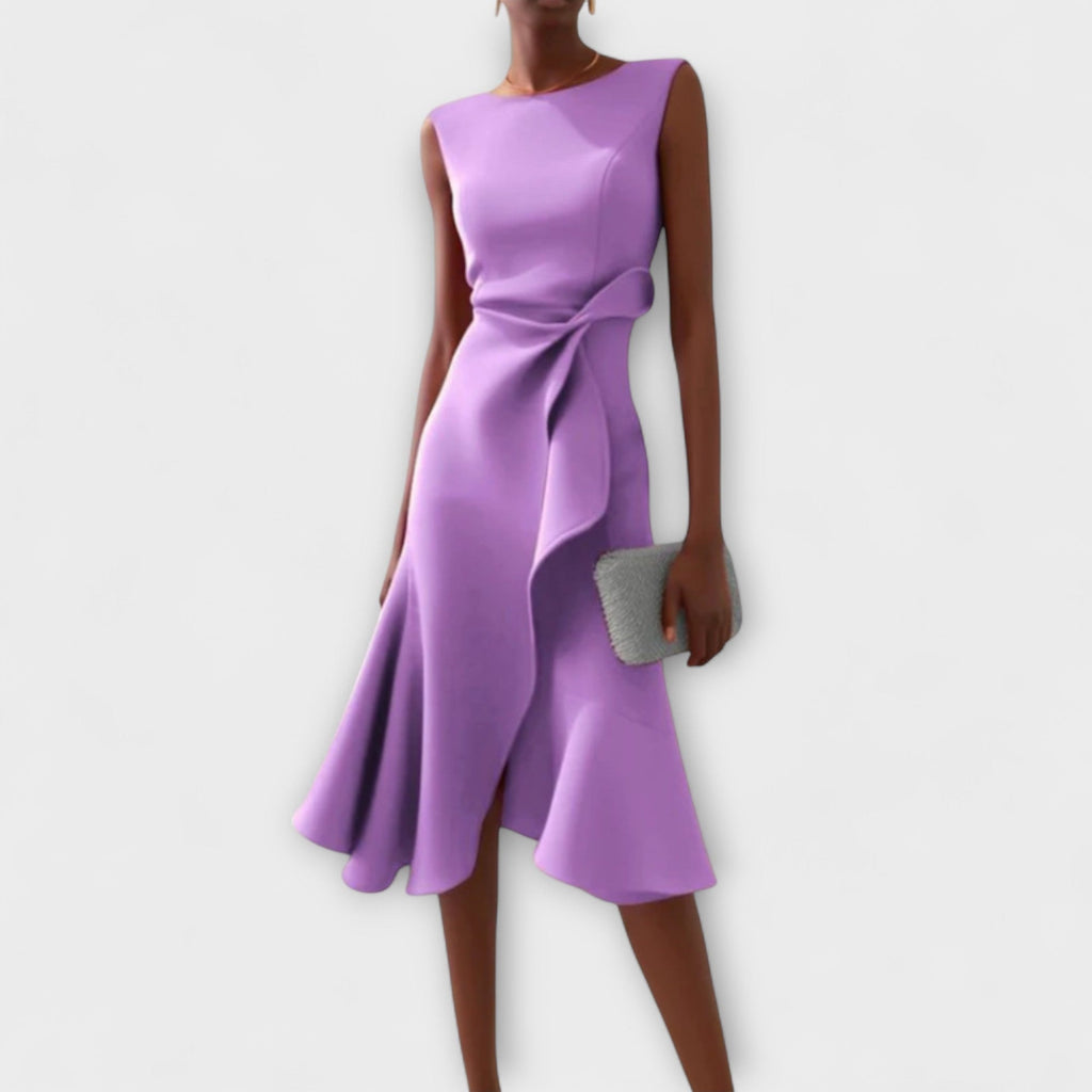 Women's Wedding Guest Midi Dress with Ruffle Hem