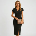 Women's Wedding Guest Midi Dress with V-Neck