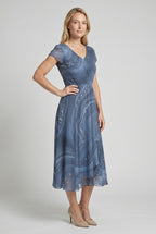 Women's Wedding Guest Midi Dress with V-Neck
