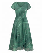 Women's Wedding Guest Midi Dress with V-Neck