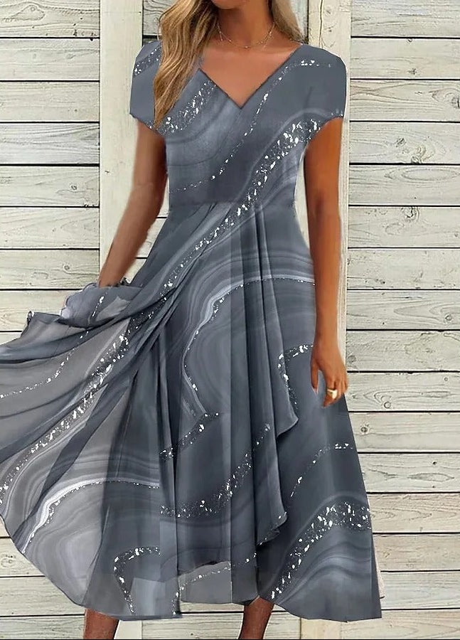Women's Wedding Guest Midi Dress with V-Neck