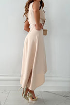 Women's Wedding Guest Midi Dress with V-Neck and Ruffle Skirt