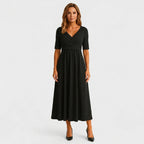 Women's Wedding Guest Midi Dress with V-Neck and Wrap Front