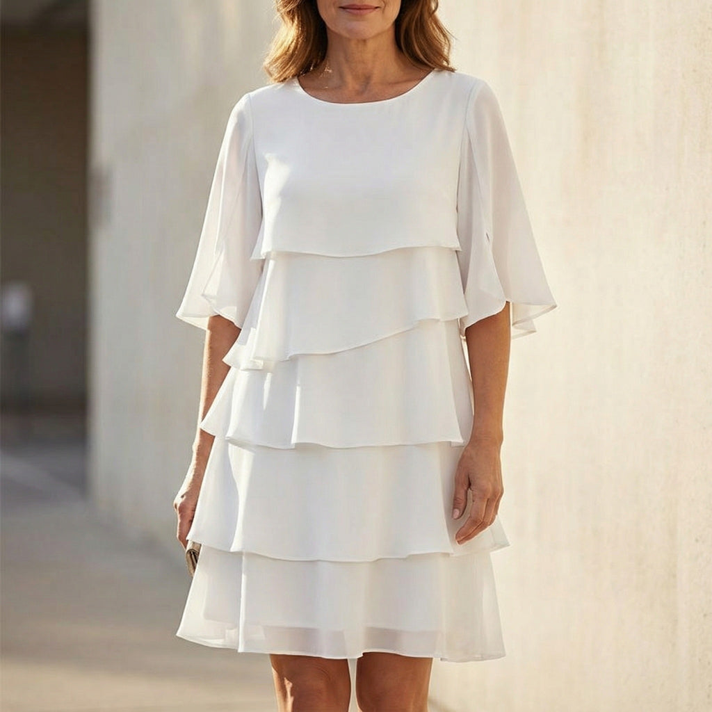 Women's Wedding Guest Party Dress with Layered Ruffle Skirt