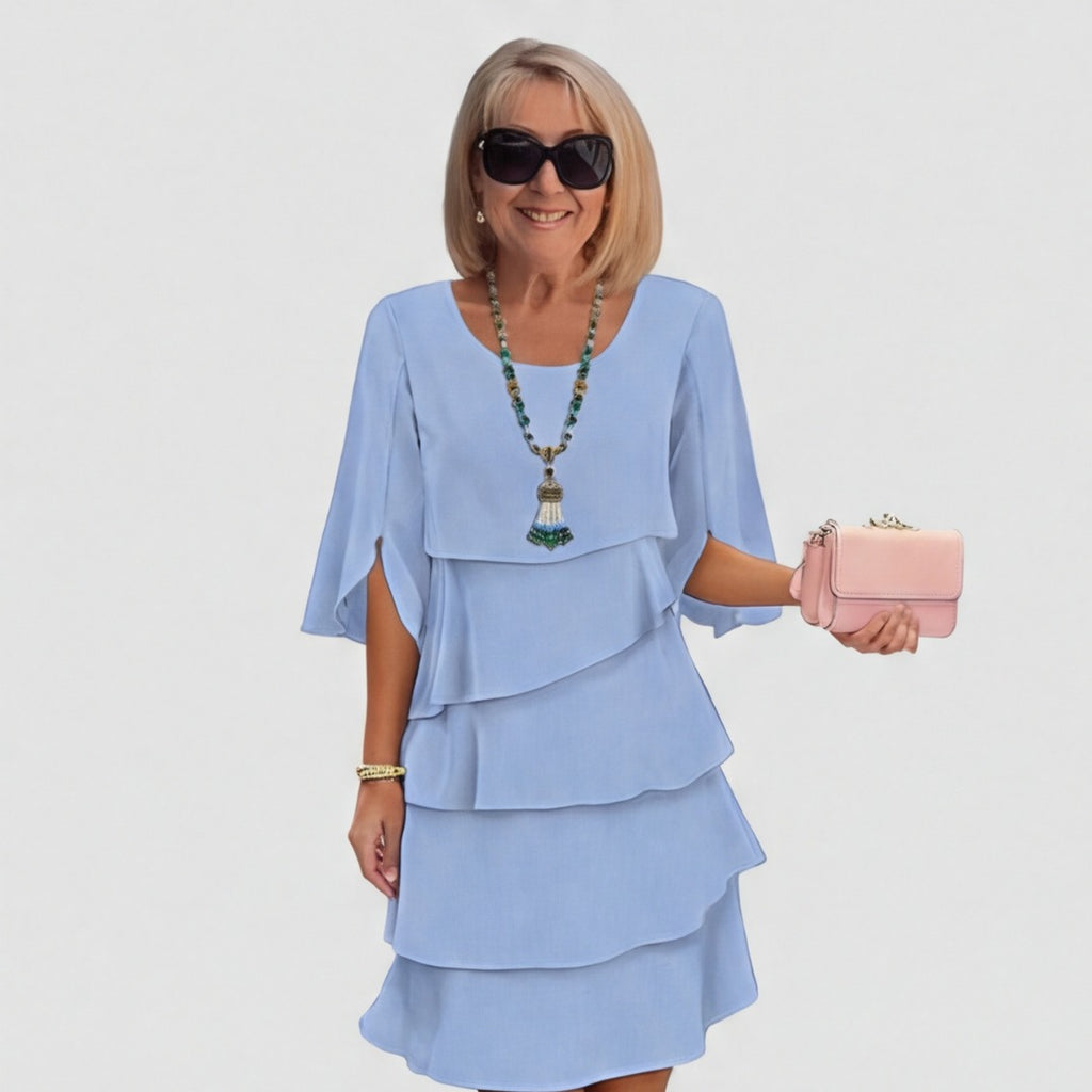 Women's Wedding Guest Party Dress with Layered Ruffle Skirt