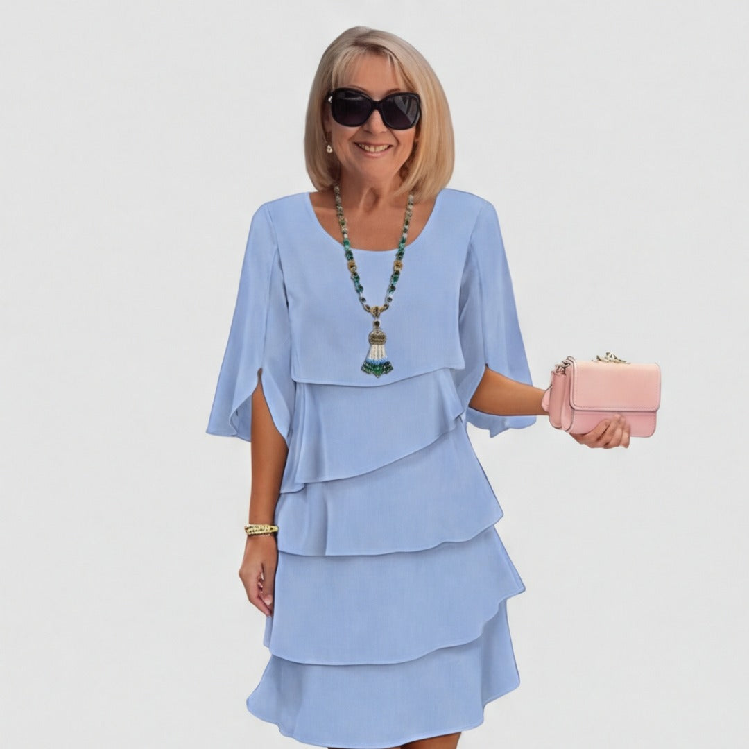 Women's Wedding Guest Party Dress with Layered Ruffle Skirt