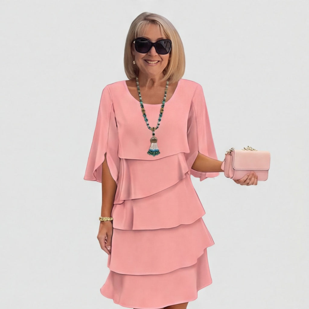 Women's Wedding Guest Party Dress with Layered Ruffle Skirt