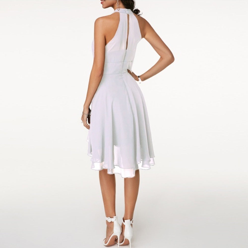 Women's Wedding Guest Party Mini Dress with Halter Neck