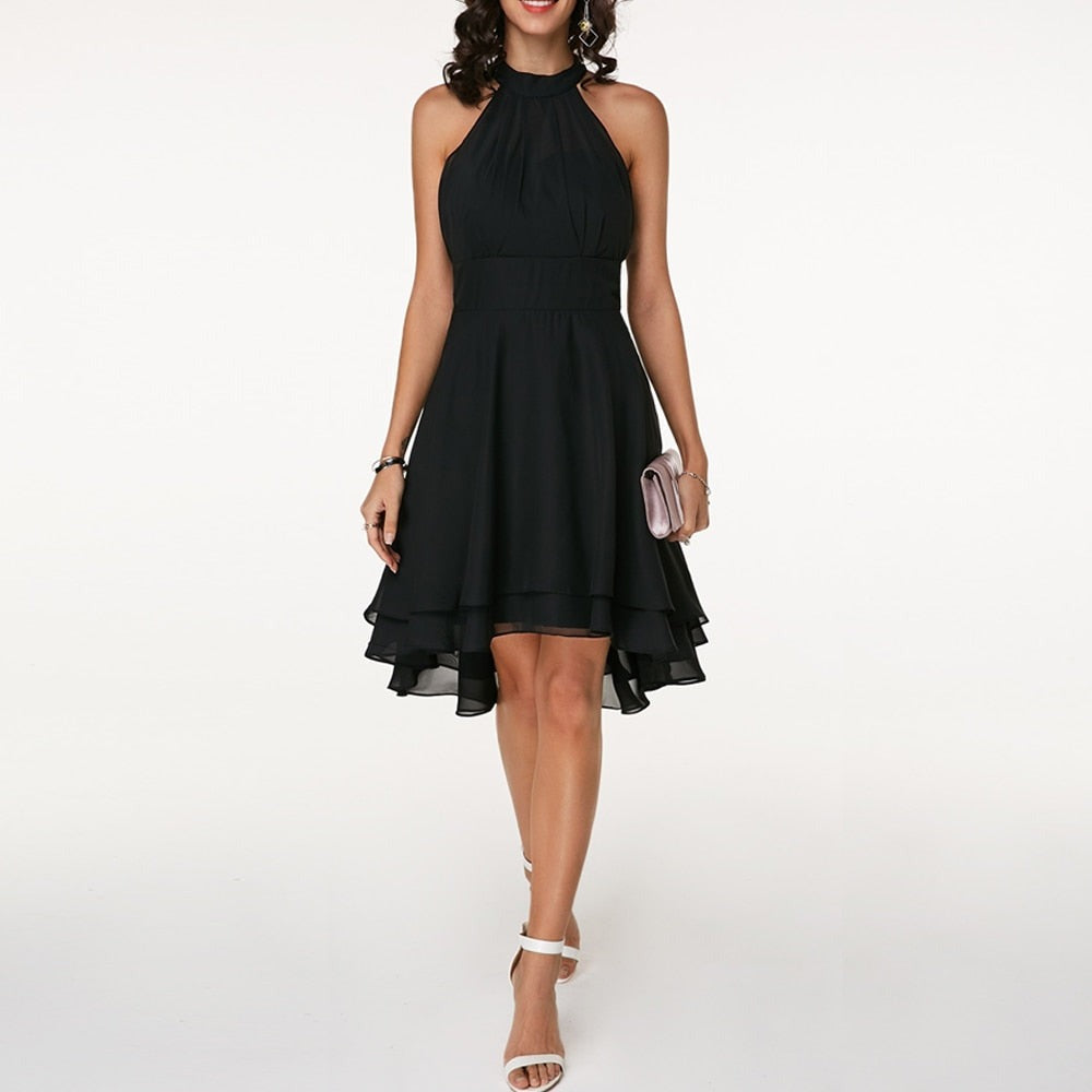 Women's Wedding Guest Party Mini Dress with Halter Neck