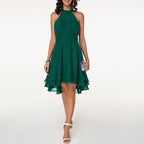 Women's Wedding Guest Party Mini Dress with Halter Neck