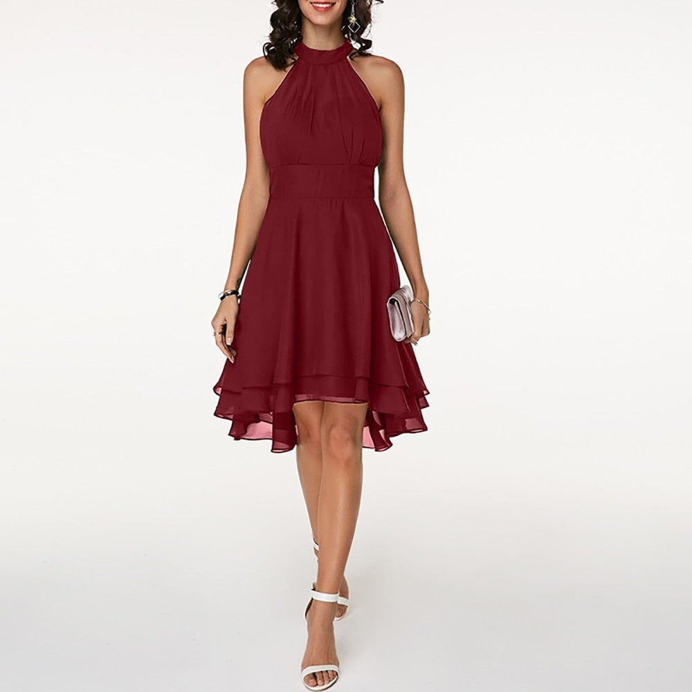 Women's Wedding Guest Party Mini Dress with Halter Neck