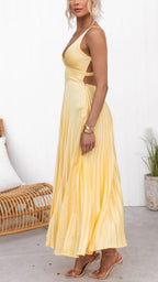 Women's Wedding Guest Pleated Maxi Dress with Open Back