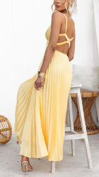 Women's Wedding Guest Pleated Maxi Dress with Open Back