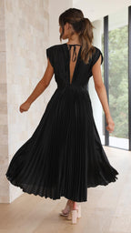 Women's Wedding Guest Pleated Midi Dress with V-Neck
