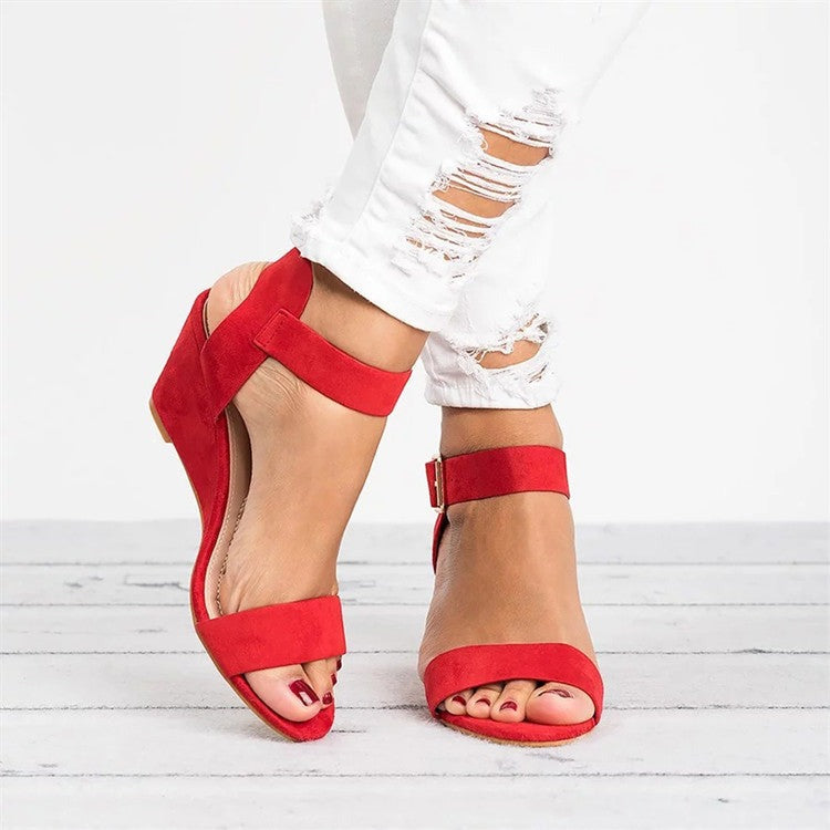 Women's Wedge Ankle Sandals with Buckle Strap