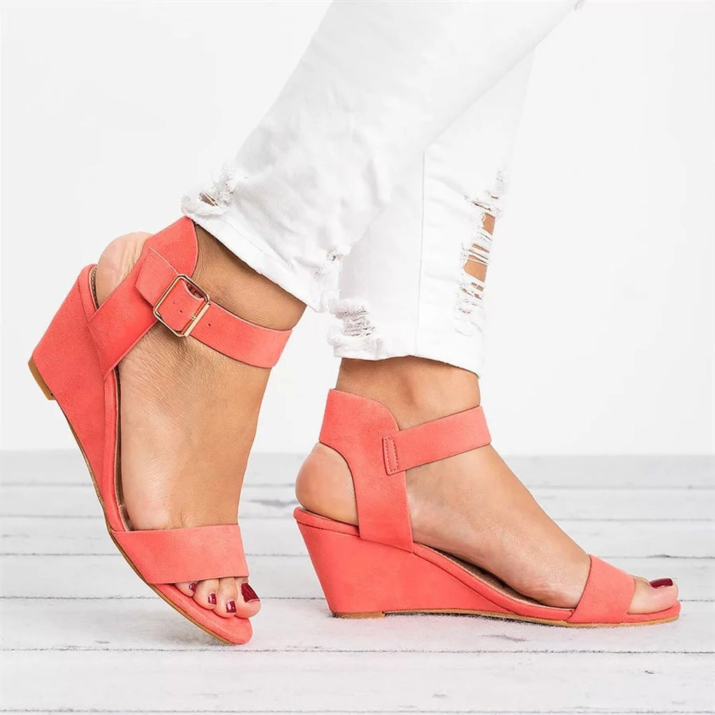 Women's Wedge Ankle Sandals with Buckle Strap