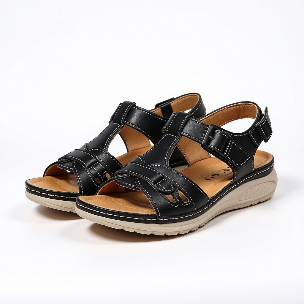 Women's Wedge Closed Toe Sandals with Buckle Ankle Strap