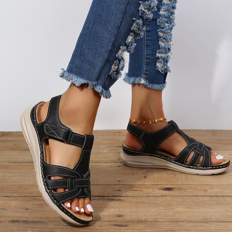 Women's Wedge Closed Toe Sandals with Buckle Ankle Strap