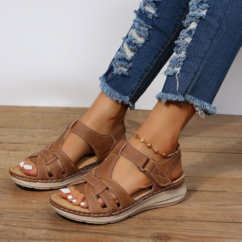 Women's Wedge Closed Toe Sandals with Buckle Ankle Strap
