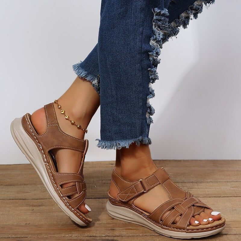 Women's Wedge Closed Toe Sandals with Buckle Ankle Strap