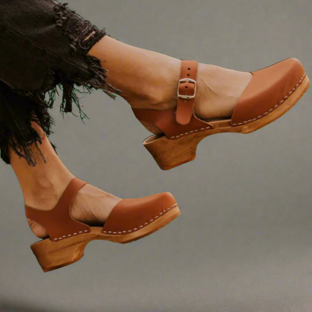 Women's Wedge Platform Clogs with Ankle Strap
