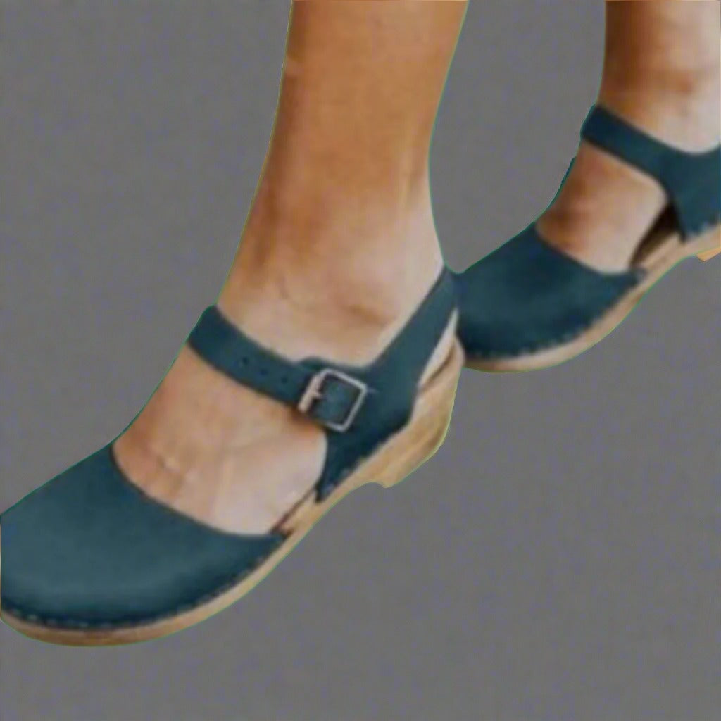 Women's Wedge Platform Clogs with Ankle Strap