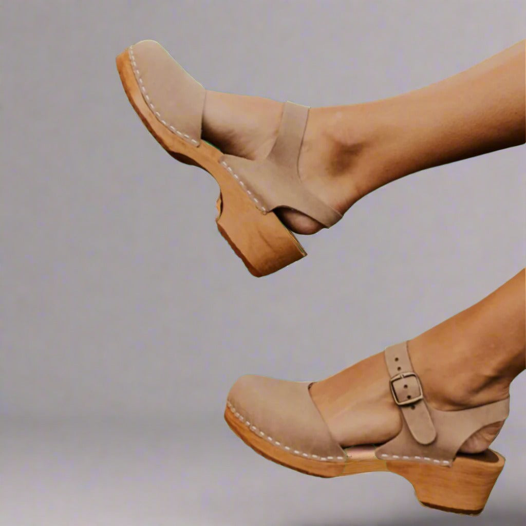 Women's Wedge Platform Clogs with Ankle Strap