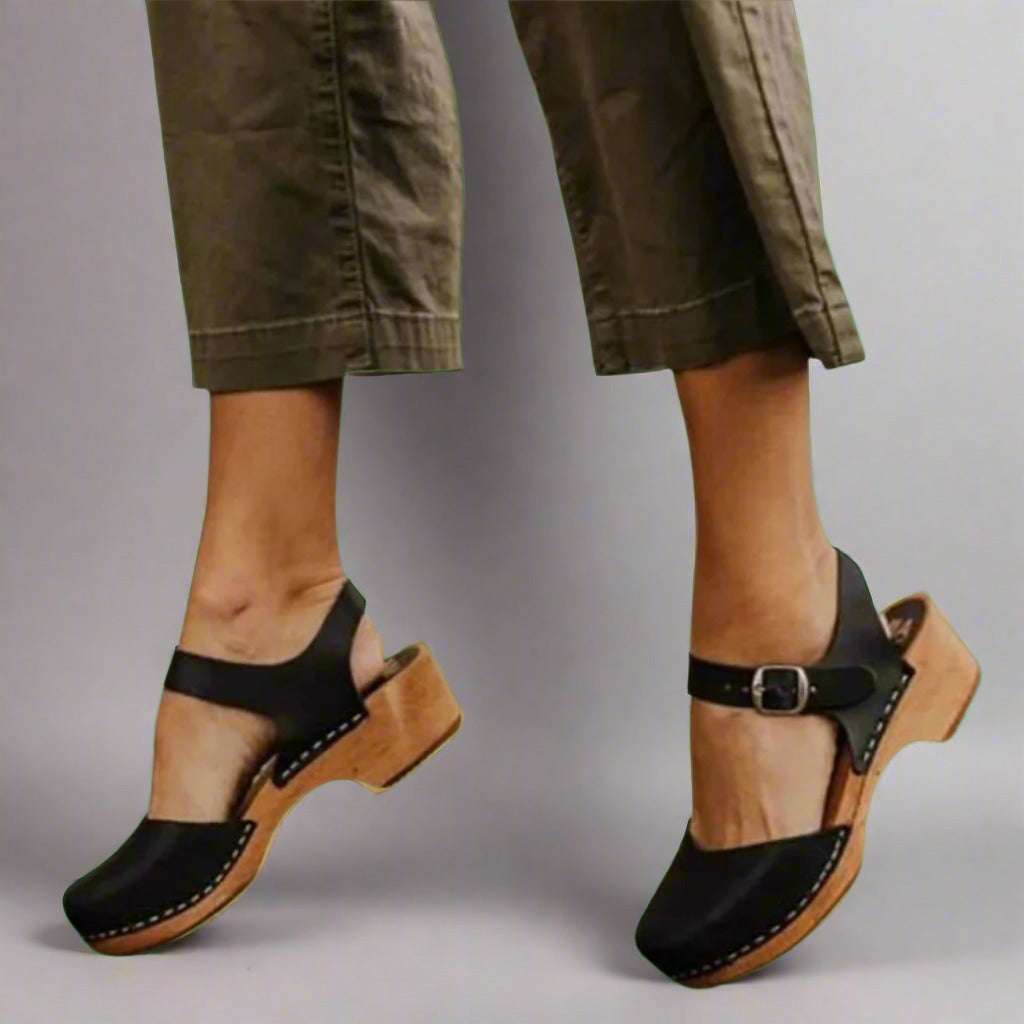 Women's Wedge Platform Clogs with Ankle Strap