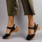 Women's Wedge Platform Clogs with Ankle Strap