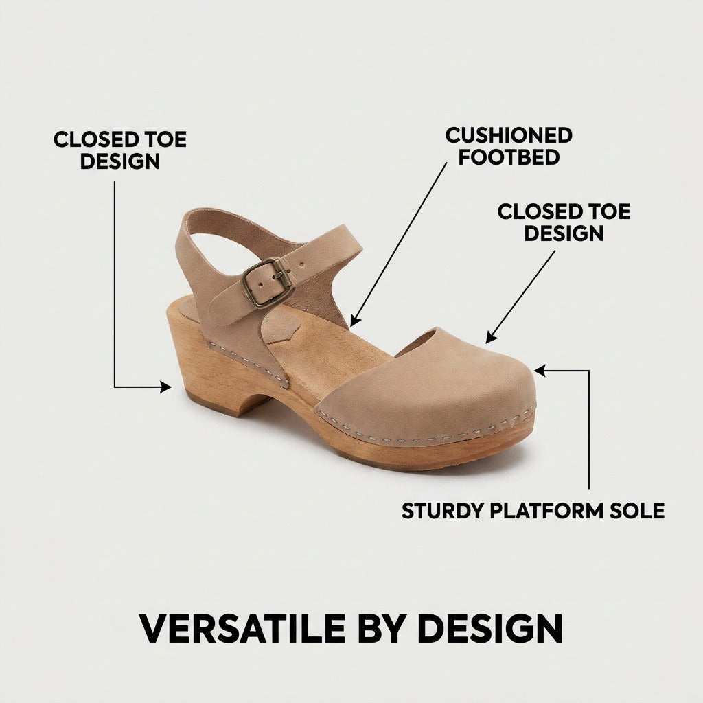Women's Wedge Platform Clogs with Ankle Strap