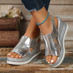 Women's Wedge Platform Sandals with Ankle Strap and Buckle