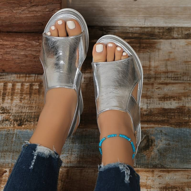 Women's Wedge Platform Sandals with Ankle Strap and Buckle