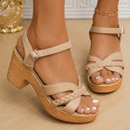 Women's Wedge Platform Sandals with Braided Strap and Ankle Strap