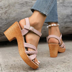 Women's Wedge Platform Sandals with Braided Strap and Ankle Strap