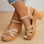 Women's Wedge Platform Sandals with Braided Strap and Ankle Strap