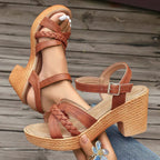 Women's Wedge Platform Sandals with Braided Strap and Ankle Strap